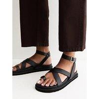 New Look Faux Suede Toe Loop Chunky Flat Sandals - Black