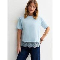 New Look Lace Hem Boxy T-Shirt - Light Blue