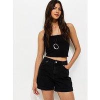 New Look Denim Boyfriend Shorts - Black