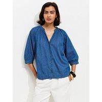 New Look Denim Cropped Sleeve Shirt - Blue