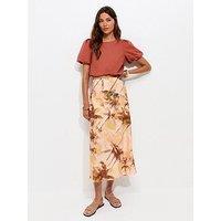 New Look Blurry Palm Tree Print Bias Cut Midi Skirt - Pink