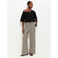 New Look Geometric Crinkle Wide Leg Trousers - Black