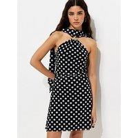 New Look Polka Dot Halter Neck Mesh Mini Dress - Black