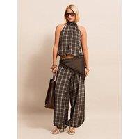 New Look Check Cuffed Leg Co-Ord Trousers - Brown