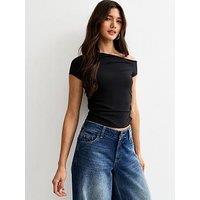 New Look Off Shoulder Gathered Side Top - Black