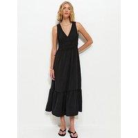 New Look Ruched Waist V-Neck Midi Dress - Black