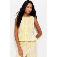 New Look Light Yellow Striped Peplum Hem Button Front Top