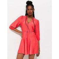 New Look Godet Skirt Belted Mini Shirt Dress - Orange