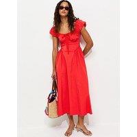 New Look Lace Trim Milkmaid Midi Dress - Dark Coral