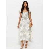 New Look Polka Dot Milkmaid Midi Dress - Cream/Black