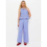 New Look Striped Poplin Wide Leg Trousers - Bright Blue