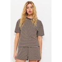 New Look Brown And White Cotton Striped T-Shirt