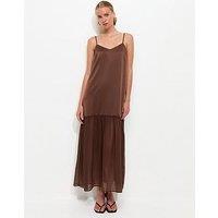 New Look Satin And Chiffon Maxi Dress - Dark Brown
