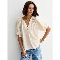 New Look Off White Puff Sleeve V-Neck Blouse