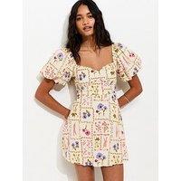 New Look Botanical Print Milkmaid Mini Dress - Cream