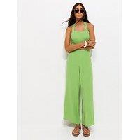 New Look Bright Green Square Neck Halter Strap Jumpsuit