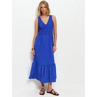 New Look Ruched Waist V-Neck Midi Dress - Blue