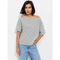 New Look Striped Jersey Off The Shoulder Top - Grey