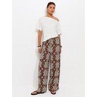 New Look Brown Palm Tree Print Wide Leg Trousers