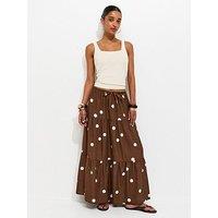 New Look Polka Dot Tiered Midi Skirt - Brown