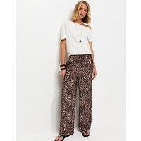 New Look Brown Crepe Leopard Print Wide Leg Trousers