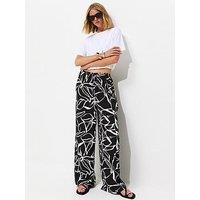 New Look Black Crepe Sketch Floral Wide Leg Trousers