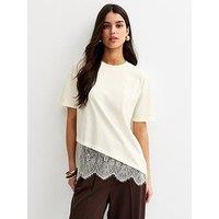 New Look Cotton Scalloped Lace T-Shirt - Off White