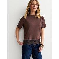 New Look Lace Hem Boxy T-Shirt - Brown