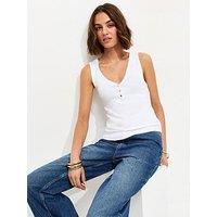 New Look Cotton Rich Gold Tone Button Henley Vest Top - White