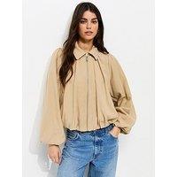 New Look Camel Gathered Sleeve Zip Front Jacket
