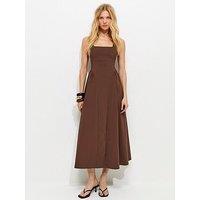 New Look Square Neck Gathered Hips Midi Dress - Brown