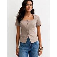 New Look Square Neck Short Sleeve Blazer - Mink