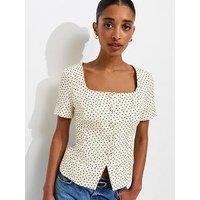 New Look Spot Print Square Neck Short Sleeve Blazer - White/Black