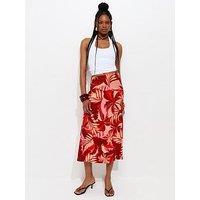 New Look Crepe Tropical Print Bias Cut Midi Skirt - Red
