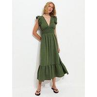 New Look Ruffled Cap Sleeve Midi Dress - Green