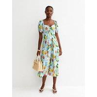 New Look Crepe Fruit Print Midi Dress - Light Blue