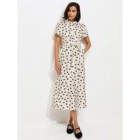New Look Frill Trim Polka Dot Shirt Midi Dress - White And Black