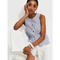New Look Cotton Stripe Button Shell Waistcoat - Blue
