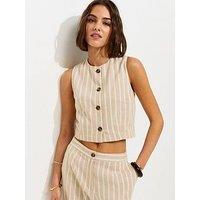 New Look Striped Button Up Waistcoat - Cream