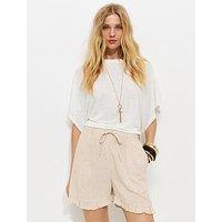 New Look Drawstring Waist Ruffle Trim Shorts - Stone