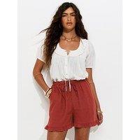 New Look Drawstring Waist Ruffle Trim Shorts - Rust