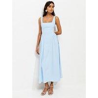 New Look Square Neck Gathered Hips Midi Dress - Light Blue