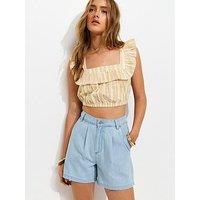 New Look Pleated Denim Shorts - Blue
