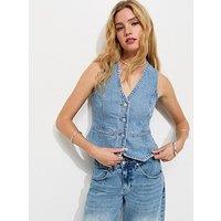New Look Wash Denim Waistcoat - Light Blue
