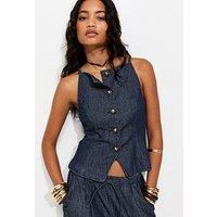 New Look Indigo Wash Square Neck Waistcoat - Blue