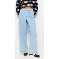 New Look Wash Patch Pocket Wide Leg Jeans - Light Blue