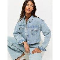 New Look Raw Edge Cropped Denim Jacket - Blue