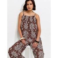 New Look Crepe Sun Patterned Bead Cami Strap Top - Brown
