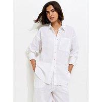 New Look Linen Oversized Long Sleeve Shirt - White