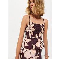 New Look Hibiscus Print Shirred Cami Top - Brown